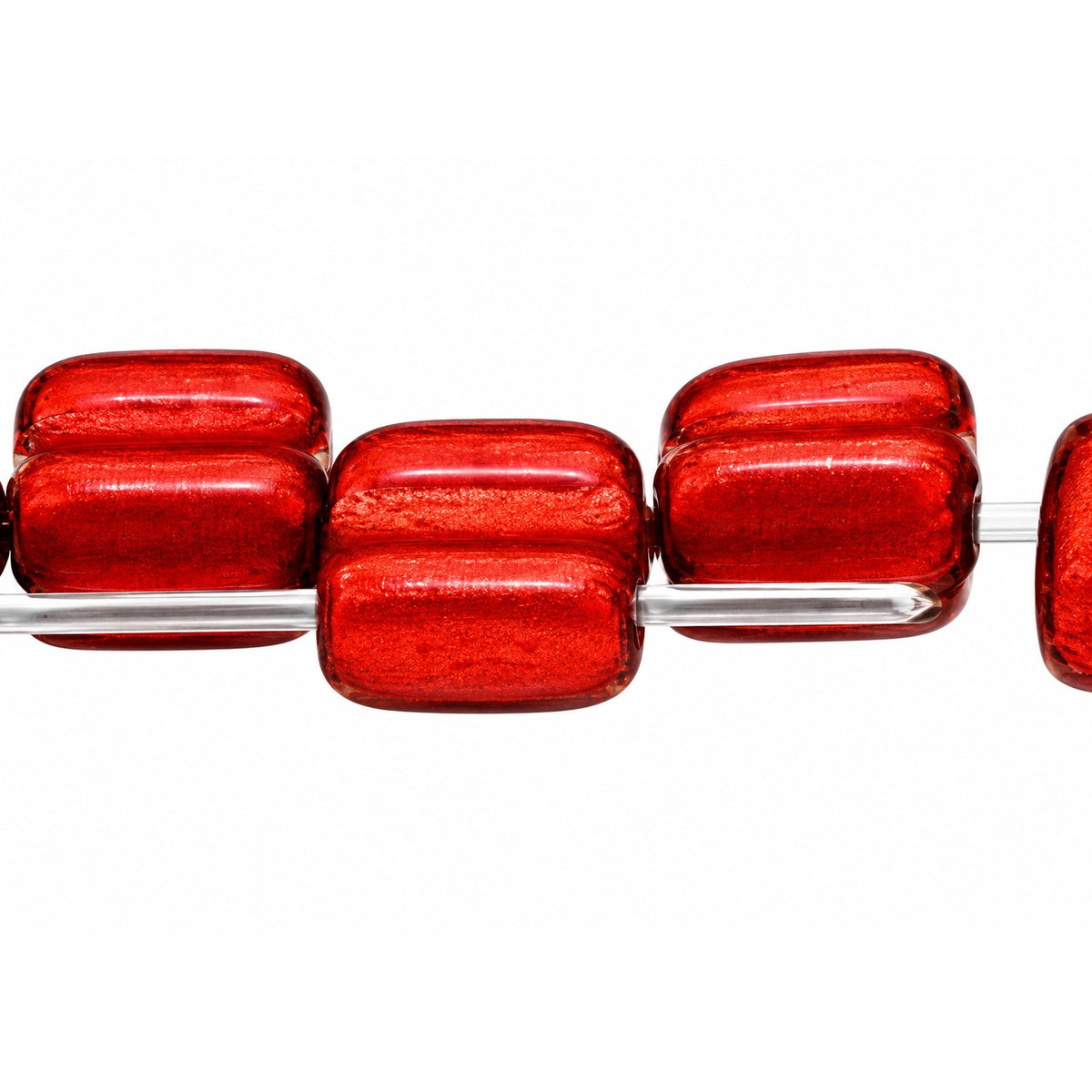 Silky 2-Hole Square Beads, Chalk White Lava Red (03000-01890), Glass, Czech Republic