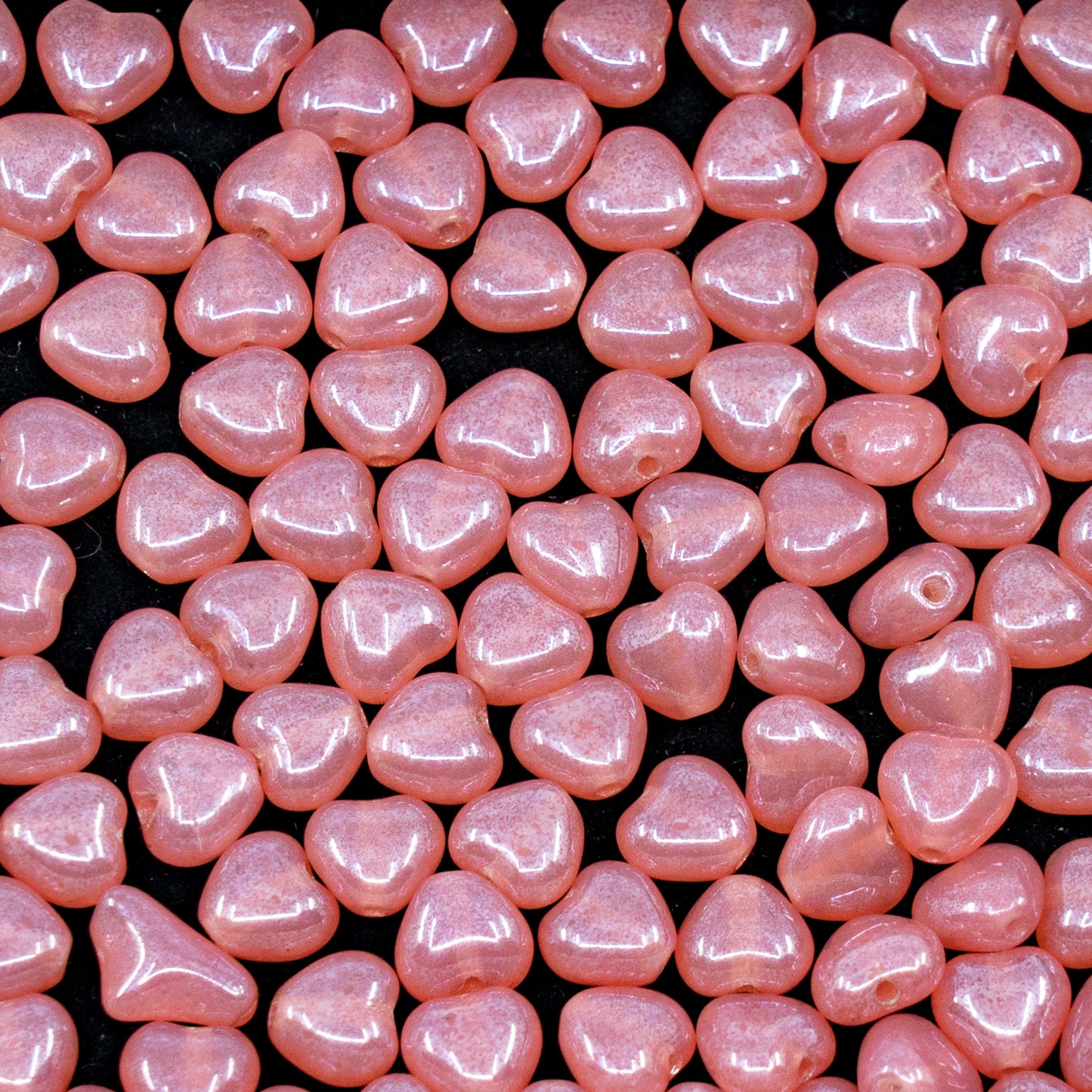 OUTLET 250g/50g Heart Beads, 6 x 6 mm, Opal Pink Hematite (71400-14400), Glass, Czech Republic