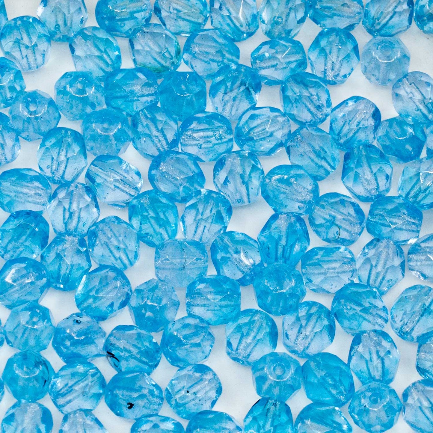 アウトレット 250g ファセットラウンドファイアポリッシュビーズ、6 x 6 mm、アクアブルー (00030-81800)、ガラス、チェコ共和国