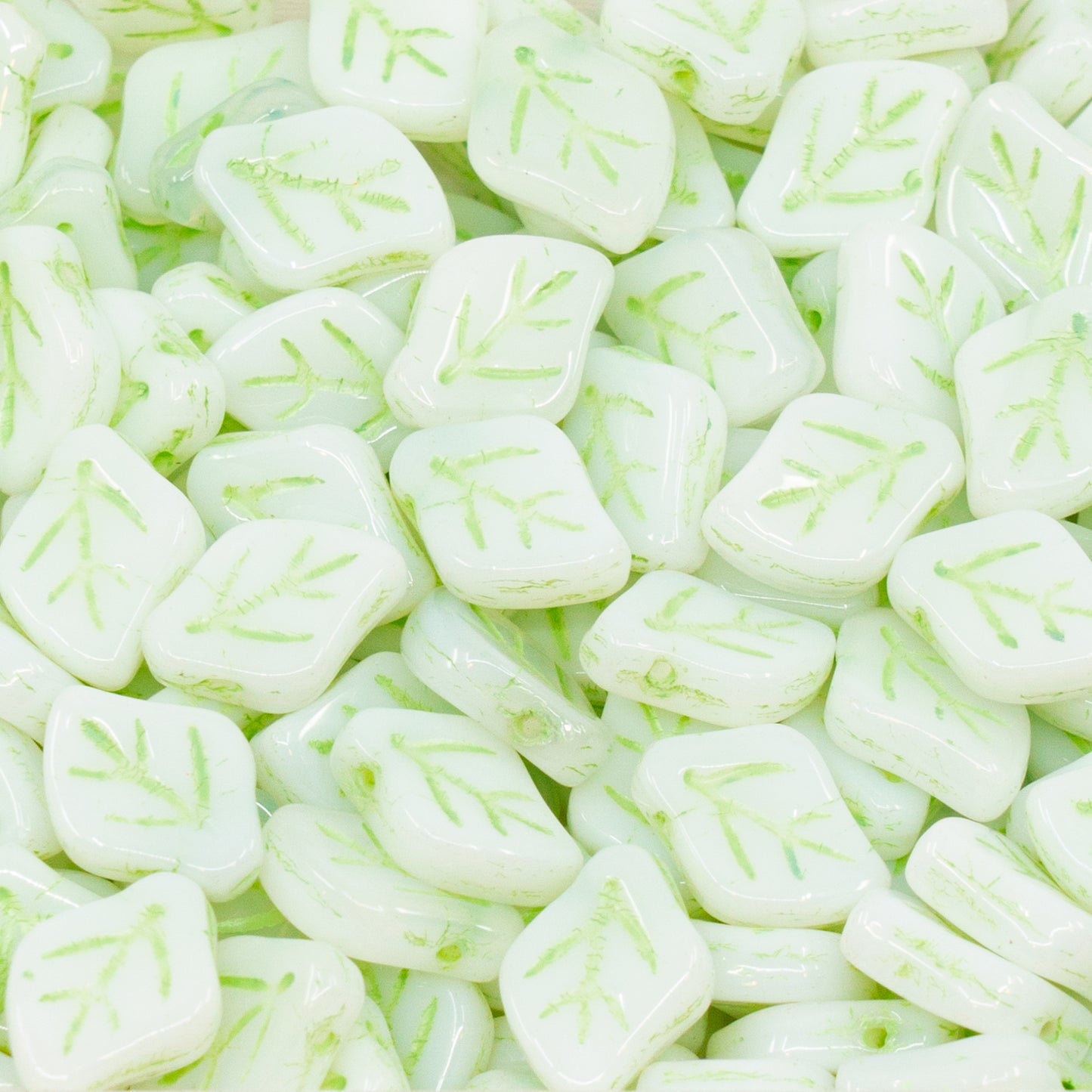 OUTLET 250g Lilac Leaf Beads, 7 x 12 mm, White Green Lined (02010-54322), Glass, Czech Republic