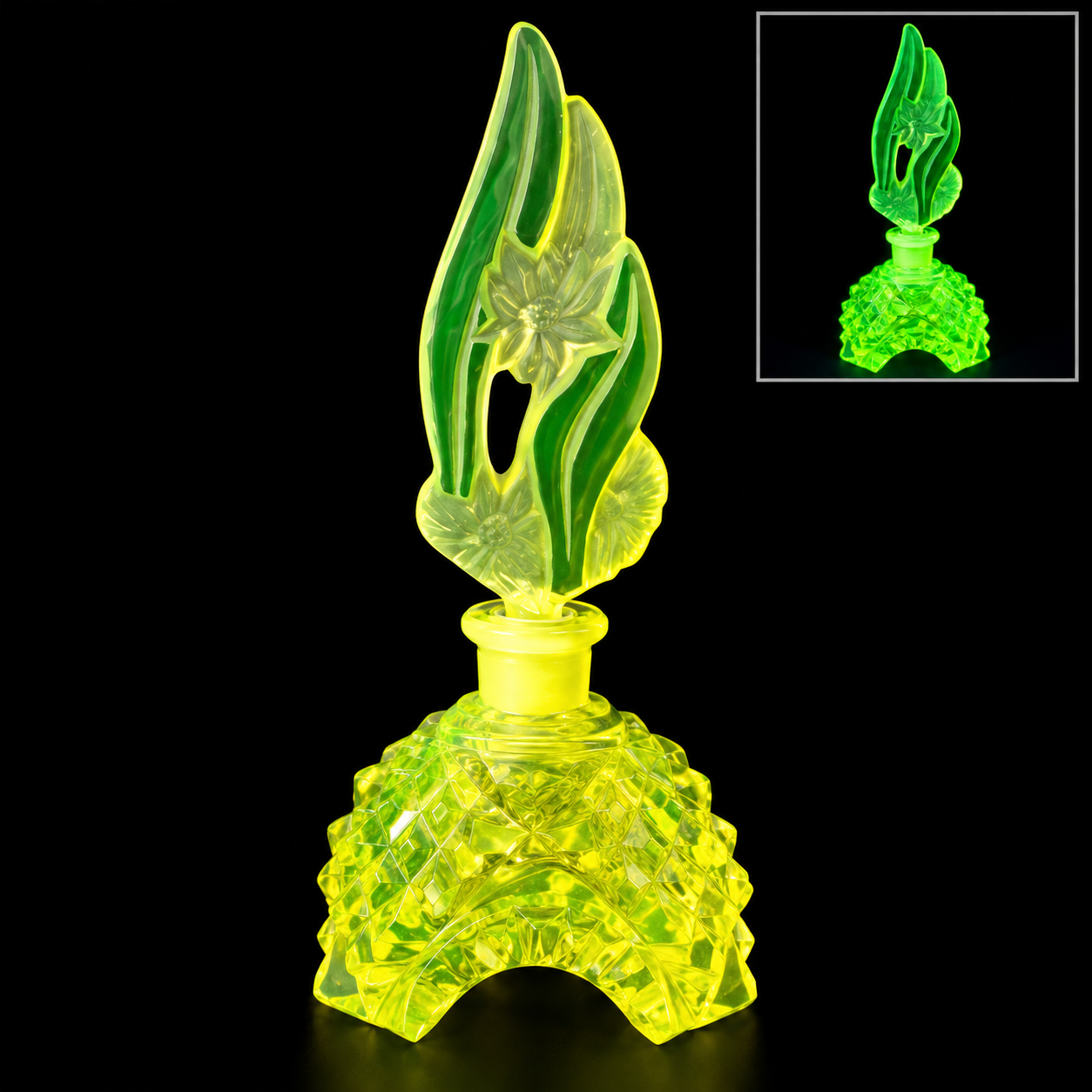 Uranium Vintage Bohemia Glass Perfume Bottle, Czech Republic, OUTLET