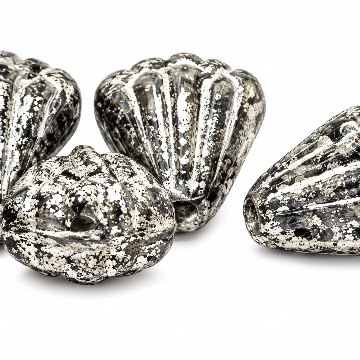 Flower Beads, Black Picasso (23980-43400), Glass, Czech Republic