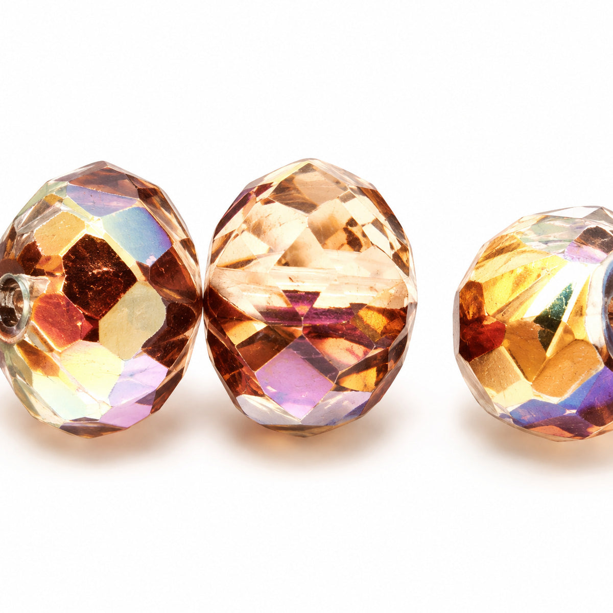 Spiral Rondelle Faceted Fire Polish Beads, Transparent Pink Prismatic Phoenix (70110-27104), Glass, Czech Republic