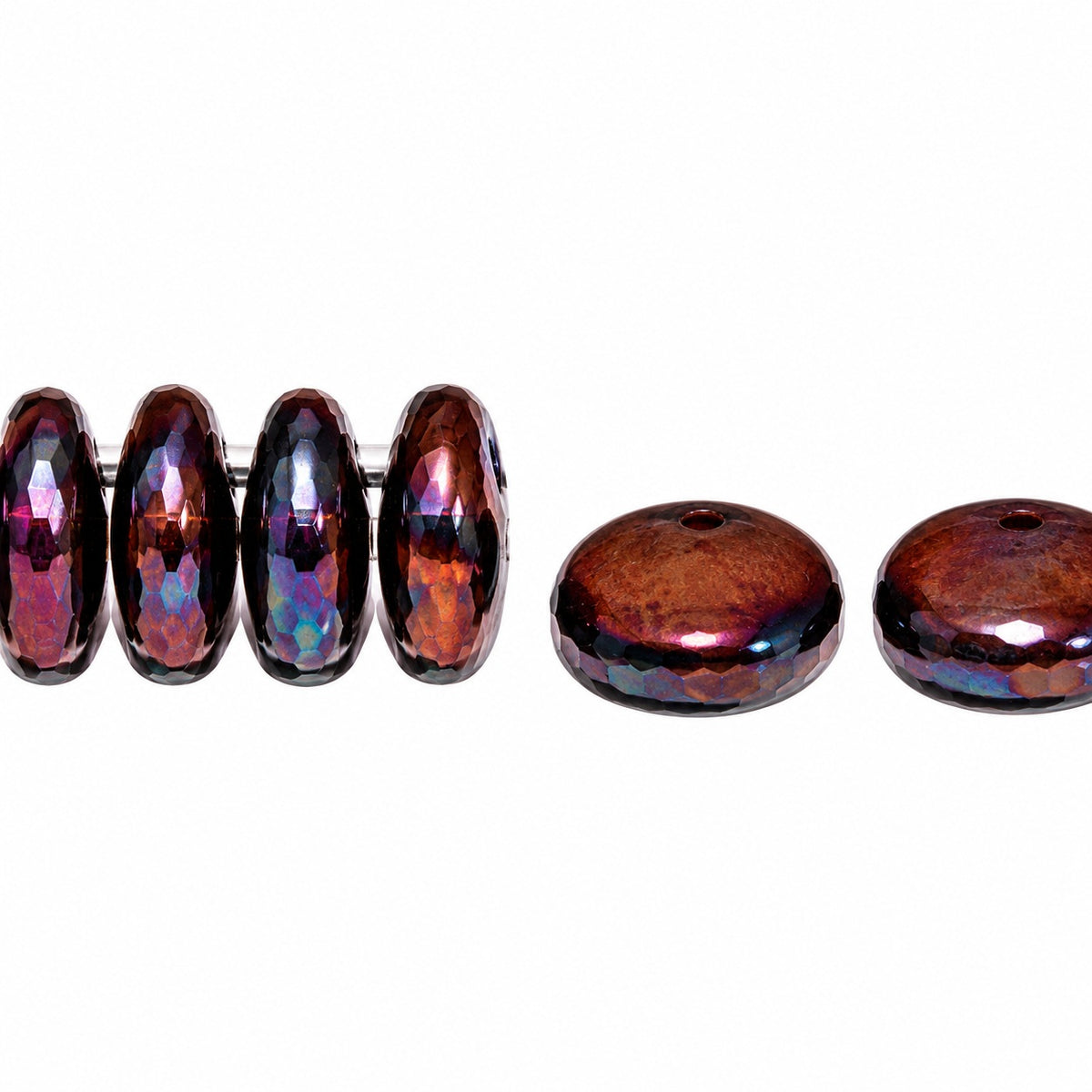 Lentil Round Beads, Black Vega Iris (23980-15781), Glass, Czech Republic
