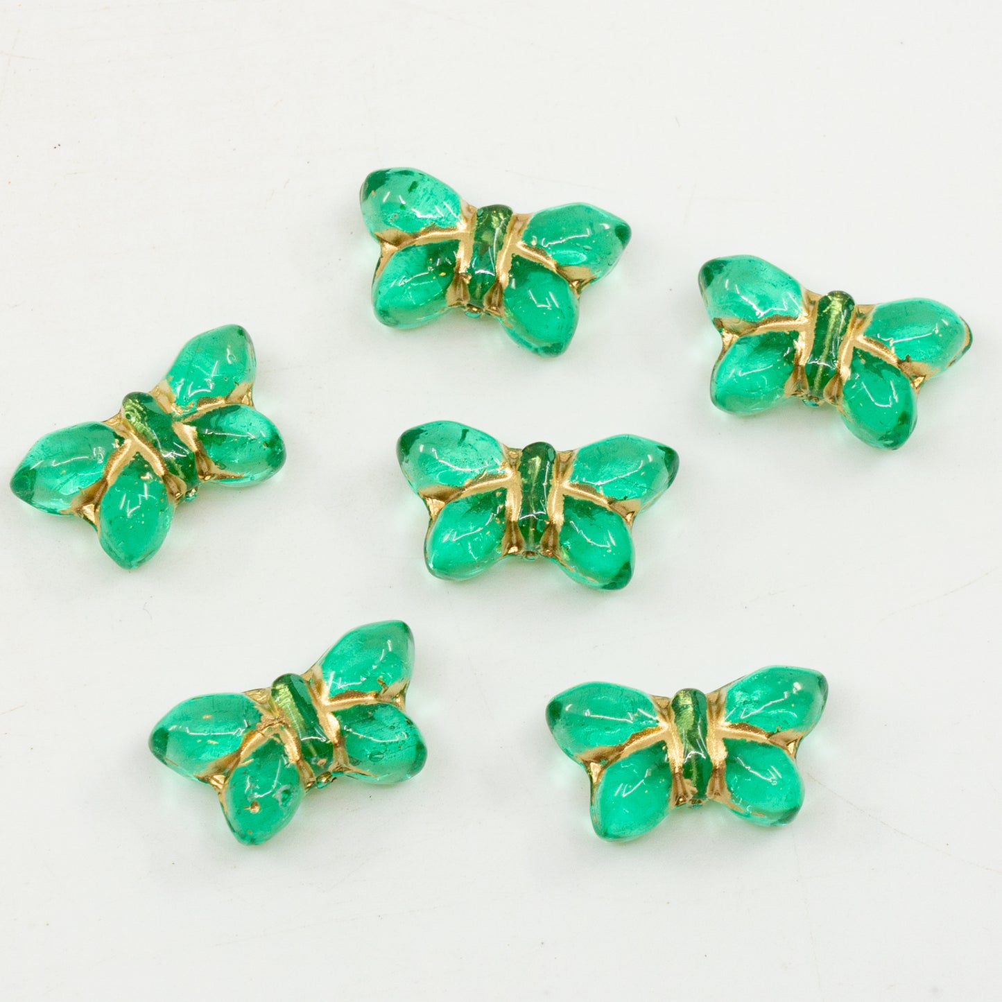 奥特莱斯 10克简约蝴蝶压制玻璃珠,绿松石金边(50700-54202),玻璃,捷克共和国