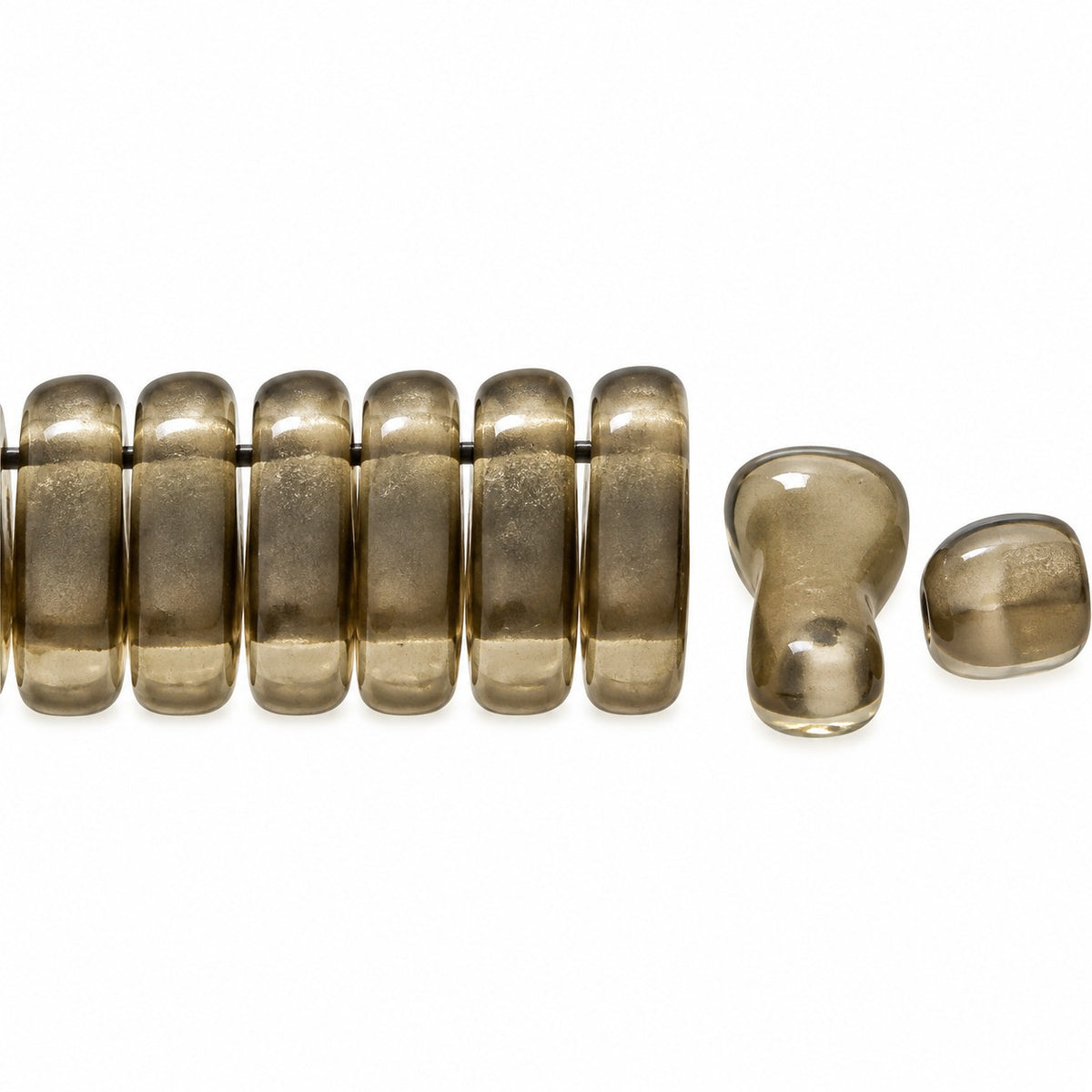 2-Hole Pressed Beads, Transparent Gray Matte (40030-84110), Glass, Czech Republic