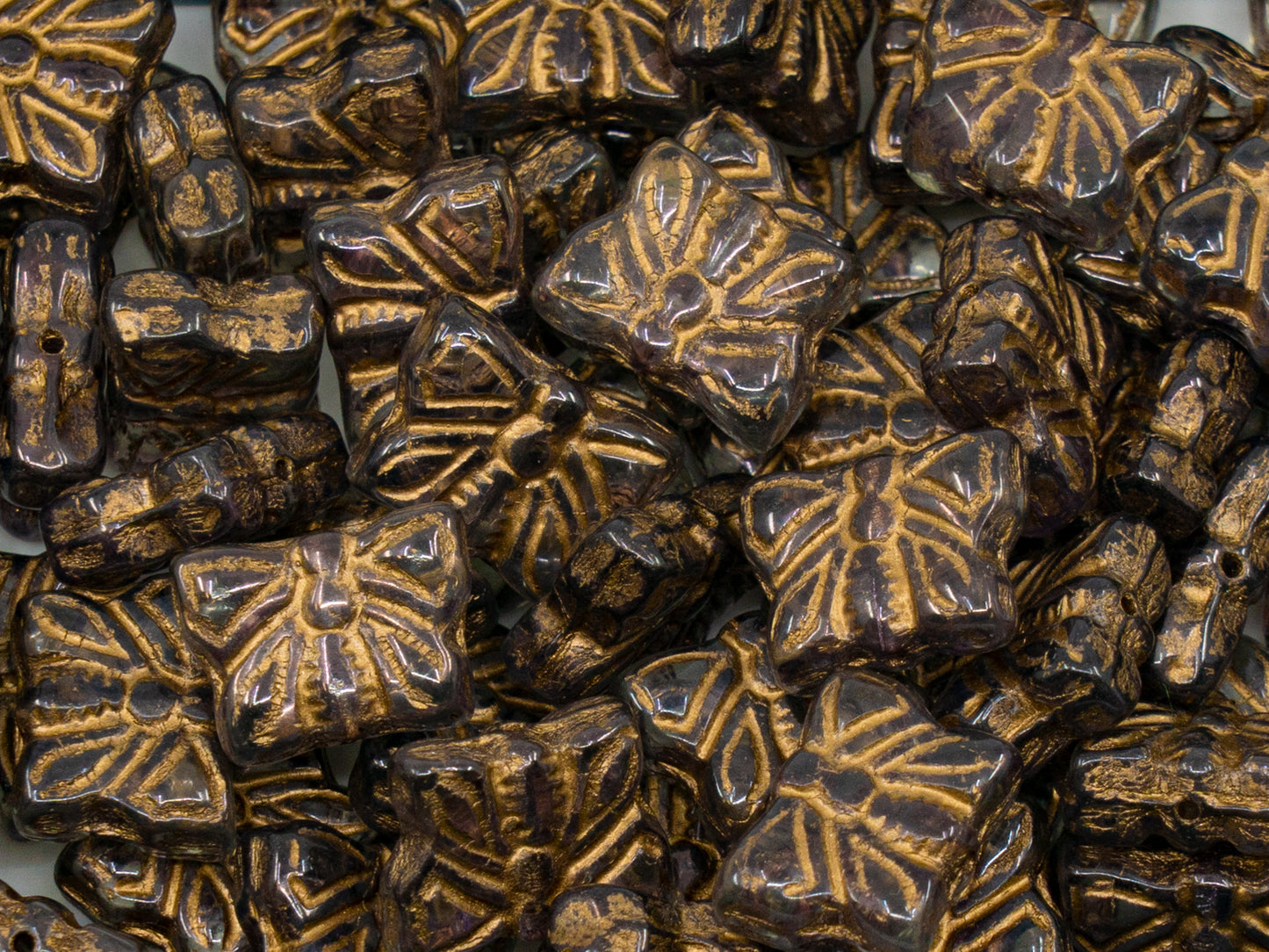 OUTLET 10 克蝴蝶珠,15 x 12 毫米,水晶光泽淡金色内衬 (00030-14494-54202),玻璃,捷克共和国