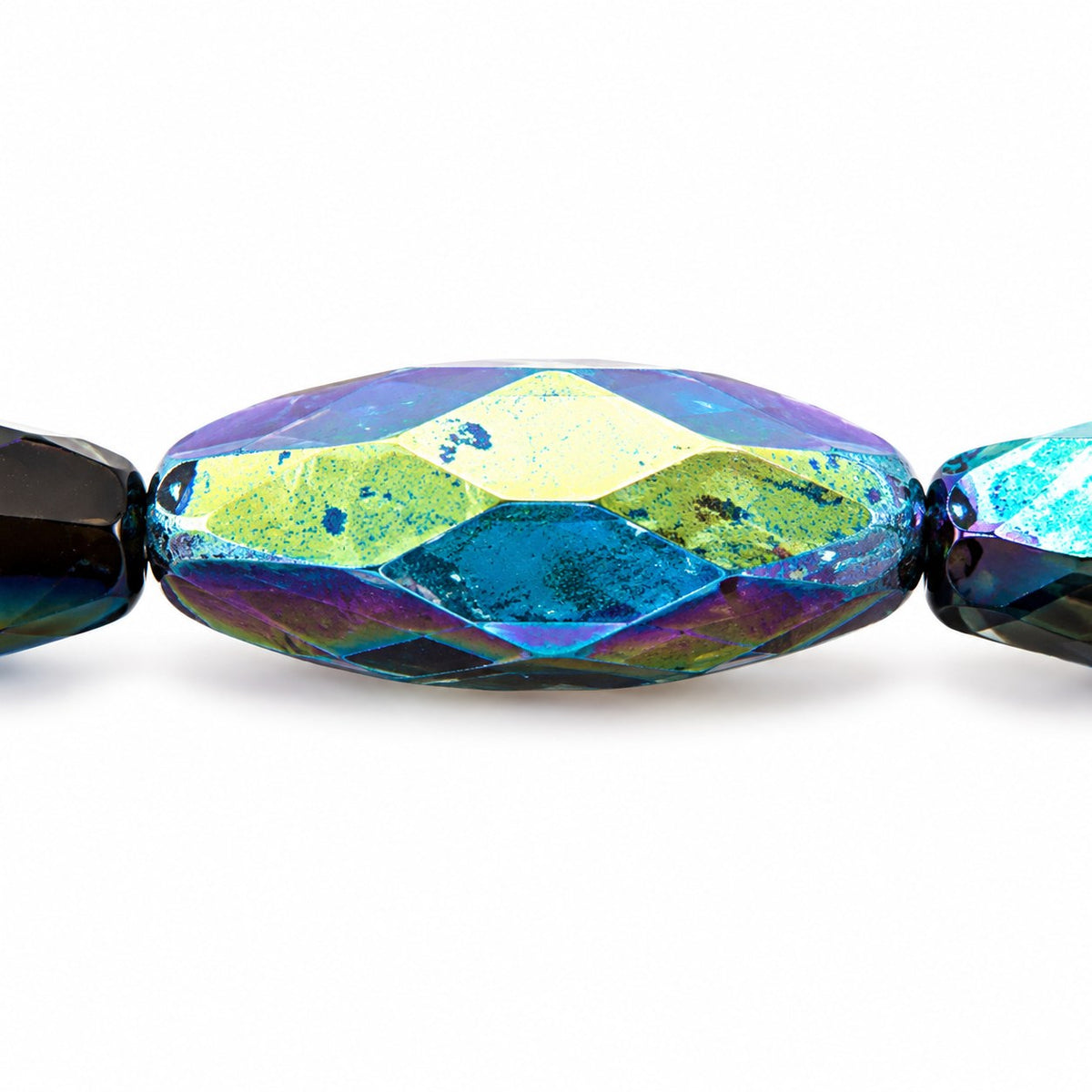 Fire Polished Faceted Oval Beads, Black 84510 Ab (23980-84510-28701), Glass, Czech Republic