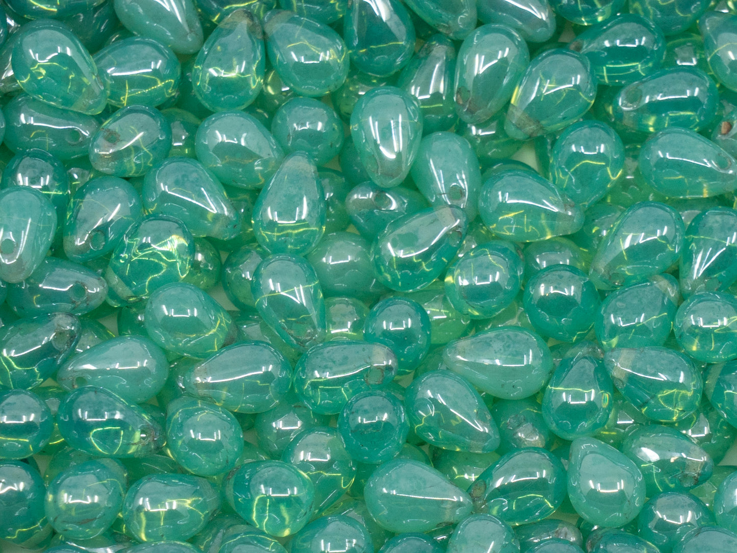 OUTLET 10 grams Drop Beads, 6 x 9 mm, Opal Aqua Hematite (61100-14400), Glass, Czech Republic