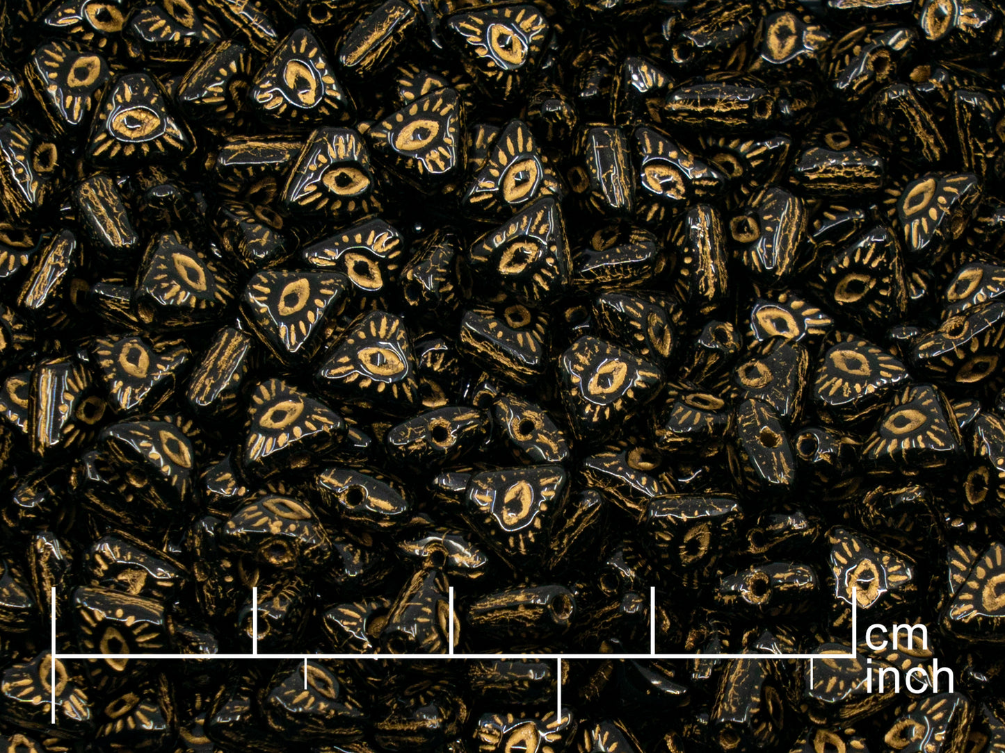 OUTLET 250 grams Triangle with Eyes, 3 x 3 mm, Black Gold Lined, Glass, Czech Republic