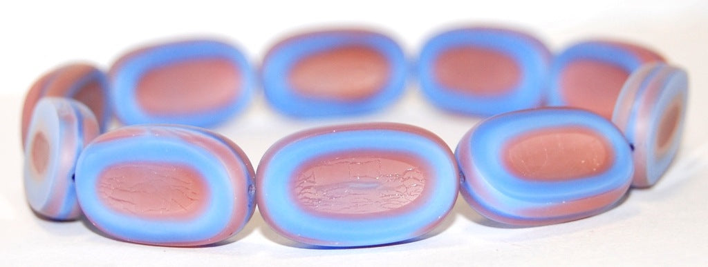 Table Cut Rounded Rectangle Oval Beads With Oval, Mix Blue Pink Opaque (37724), Glass, Czech Republic