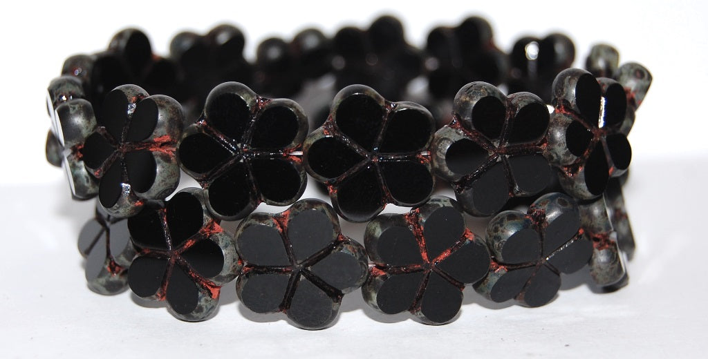 アウトレット 10グラム テーブルカットフラワービーズ、17 x 17 mm、ブラックトラバーチン(23980-86800)、ガラス、チェコ共和国