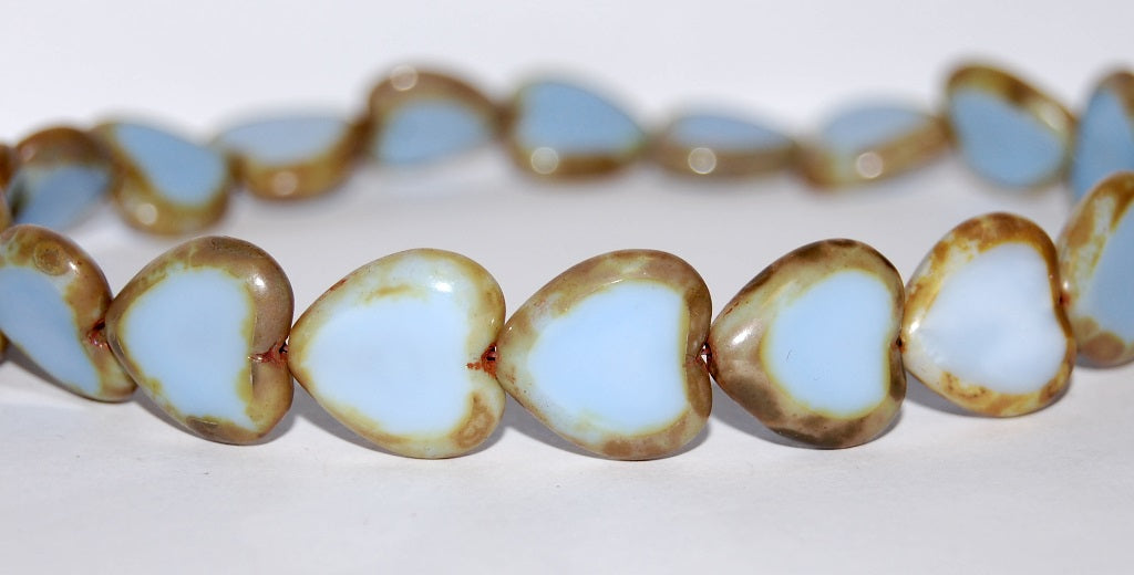 OUTLET 10 grams Table Cut Heart Beads, Light Blue Picasso (33000-43400), Glass, Czech Republic