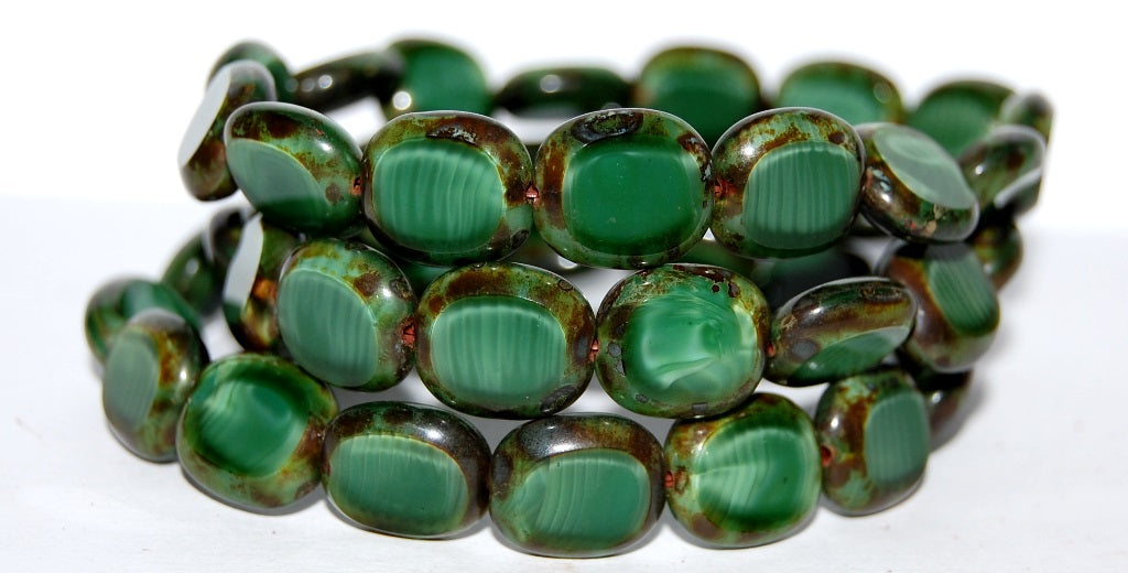 OUTLET 10 grams Table Cut Round Candy Beads, 14 x 12 mm, Mixed Emerald Crystal Travertin (56100-86800), Glass, Czech Republic