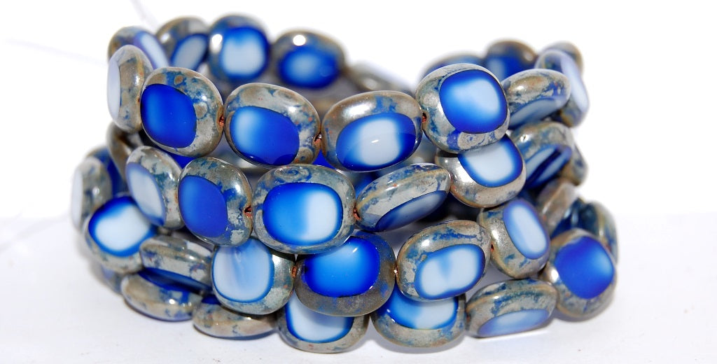 OUTLET 10 grams Table Cut Round Candy Beads, Blue White Mix Picasso (37005-43400), Glass, Czech Republic