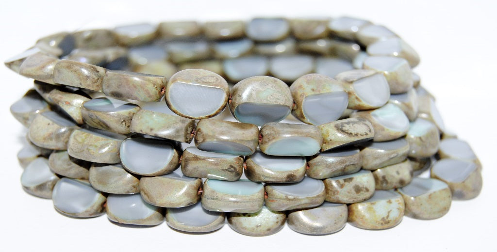 OUTLET 10 grams Table Cut Beads Roof, 12 x 12 mm, Mix Gray Mint Picasso (47514-43400), Glass, Czech Republic