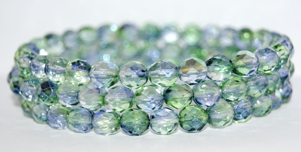 捷克产火抛光圆形刻面珠子,亮紫色 (48106),玻璃材质 ~ 串珠