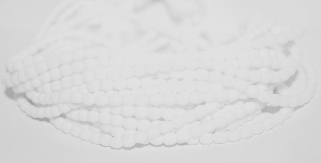 ファイヤーポリッシュラウンドファセットビーズ、チョークホワイト(03000)、ガラス、チェコ共和国