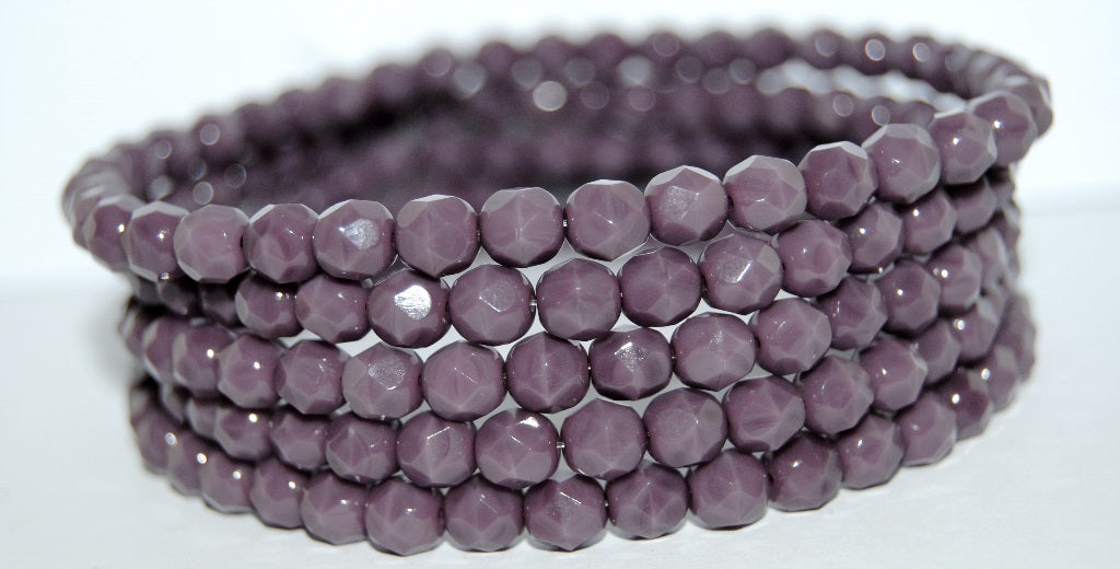 ファセット加工ラウンドビーズ、不透明アメジスト(23030)、ガラス、チェコ共和国~STRANDED