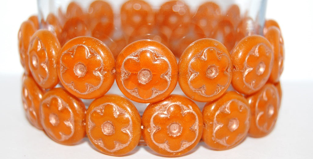 圆形凸花压制玻璃珠,橙色铜衬里(81260-54200),玻璃,捷克共和国