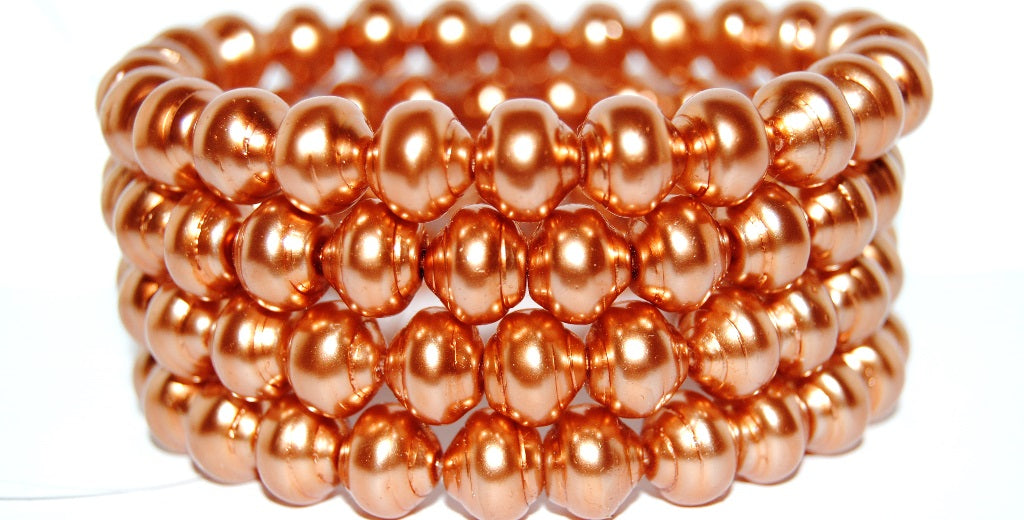 Round Snail Shell Pressed Glass Beads, Orange Pearl (70016), Glass, Czech Republic