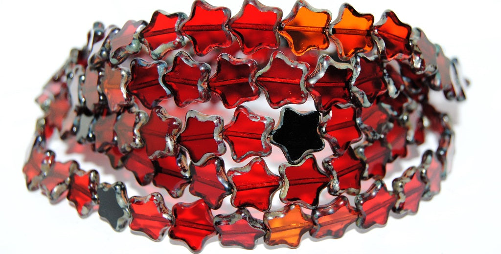 アウトレット 10グラム テーブルカットスタービーズ、12 x 12 mm、レッドミックスカラーピカソ(RED-MIX-43400)、ガラス、日本製