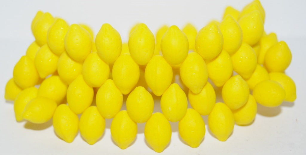 Lemon Friut Pressed Glass Beads, Yellow (83120), Glass, Czech Republic ~ STRANDED