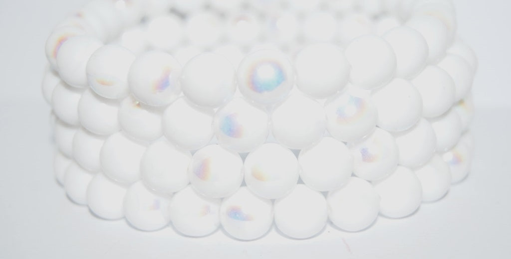 OUTLET 10 grams Round Druck Beads, 10 x 10 mm, White Ab (02010-28701), Glass, Czech Republic