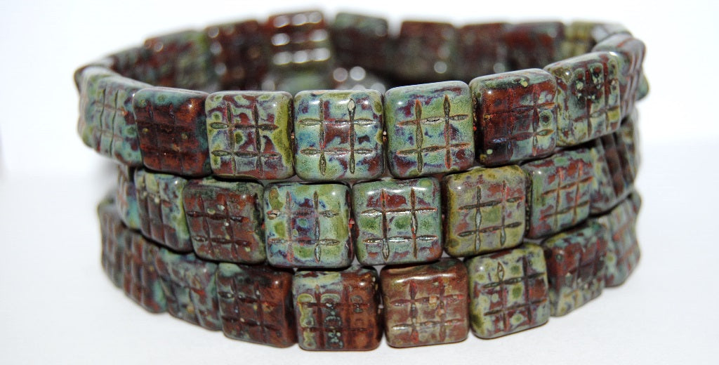 方形压制玻璃珠,含9个正方形,蛋白石粉色染色,强度高 (71010B-86805),玻璃,捷克共和国