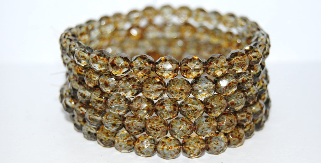 Fire Polished Round Faceted Beads, Transparent Blue Travertin (30010-86800), Glass, Czech Republic ~ STRANDED