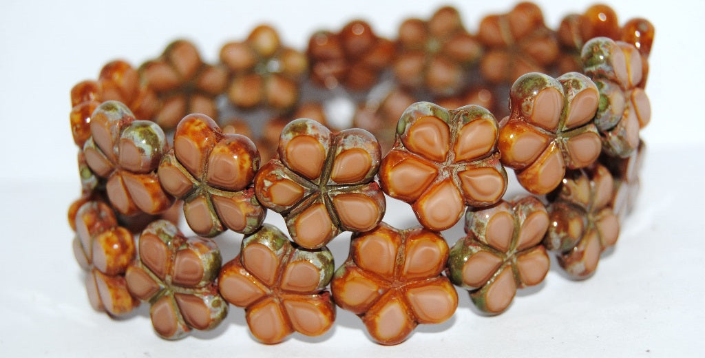 アウトレット 10グラム テーブルカットフラワービーズ、17 x 17 mm、不透明ピンクピカソ(74020-66800)、ガラス、チェコ共和国