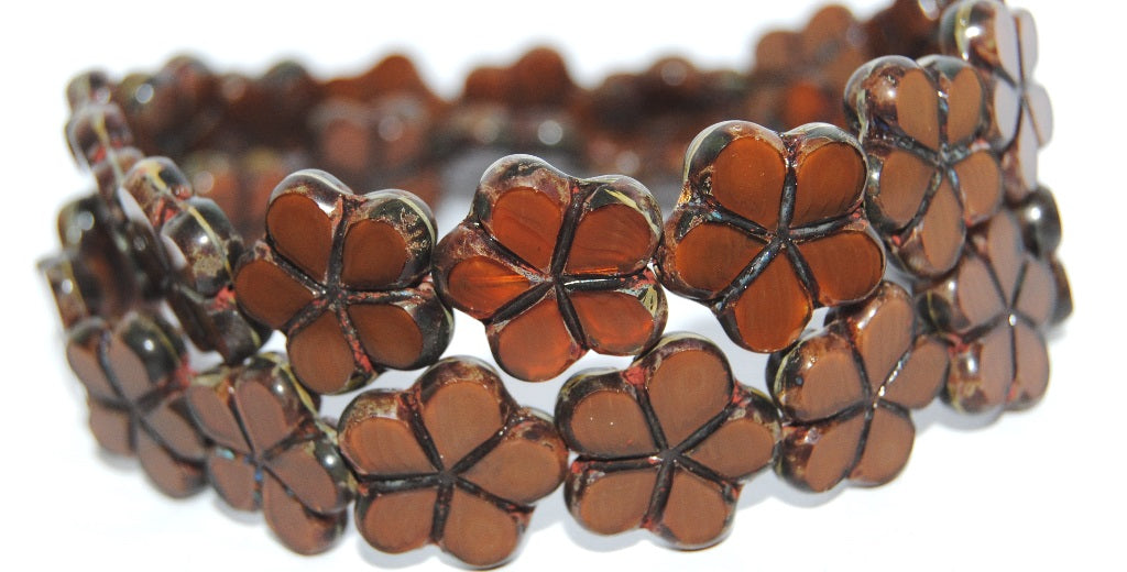 OUTLET 10 grams Table Cut Flower Beads, 17 x 17 mm, Mix Brown Crystal Picasso (16617B-66800), Glass, Czech Republic