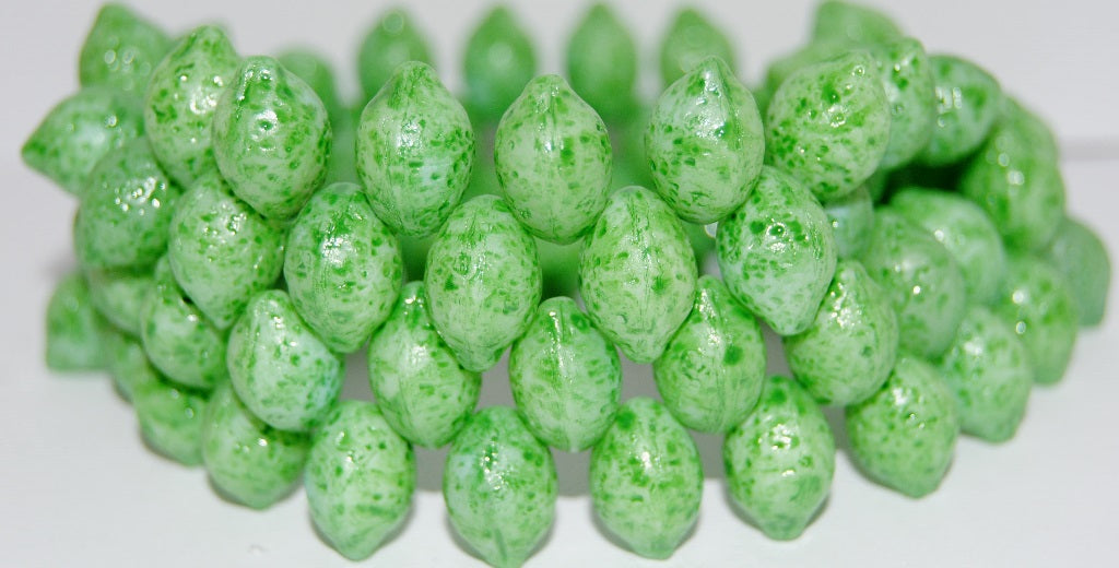 レモンフルーツプレスガラスビーズ、溶岩ガラスライトグリーン(LAVA-GLASS-LT-GREEN)、ガラス、チェコ共和国 ~ STRANDED