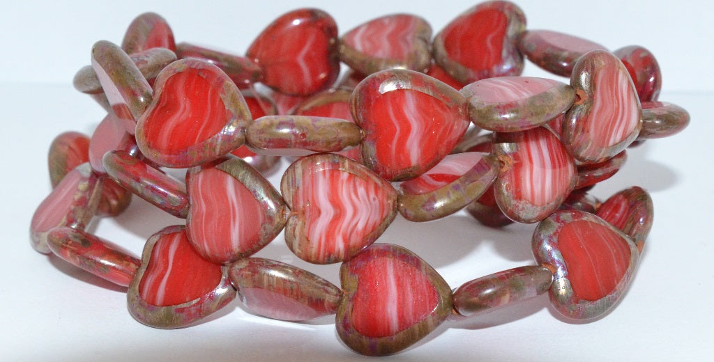 OUTLET 10 grams Table Cut Heart Beads, 16 x 15 mm, Green Purple Picasso (95000-43400), Glass, Czech Republic