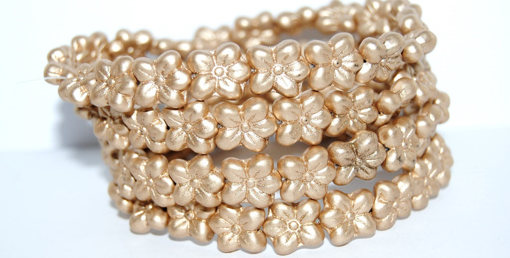 OUTLET 10 grams Flower Pressed Glass Beads, 14 x 12 mm, Aztec Pale Gold (01710), Glass, Czech Republic