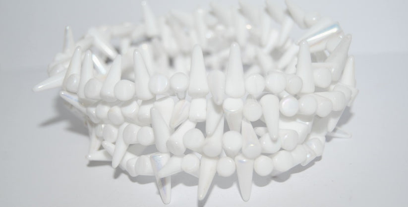 OUTLET 10 grams Spike Beads, 14 x 6 mm, Chalk White Ab (03000-28701), Glass, Czech Republic