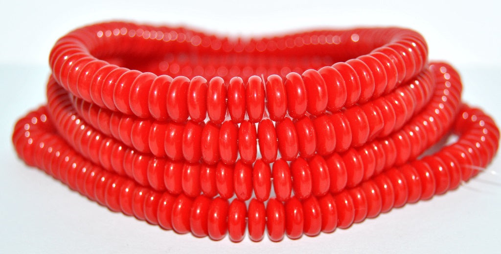 Flat Round Wheel Pressed Glass Beads, Red (38-93180), Glass, Czech Republic ~ STRANDED