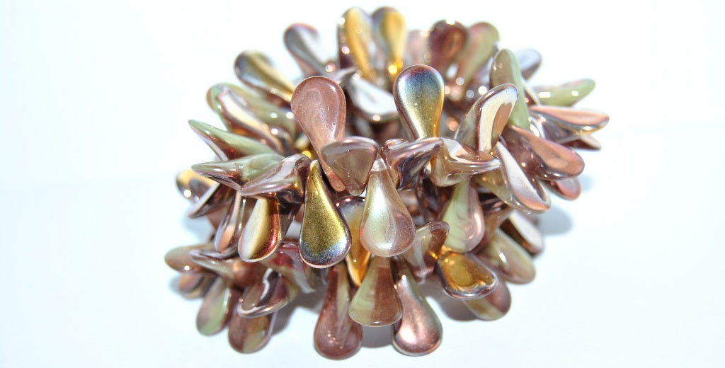 Czech Glass Hand Made Lampwork Beads Lines With Aventurine, Mix Yellow Brown Uranium Rose Gold Capri (EARS-189-27801-27101), Glass, Czech Republic