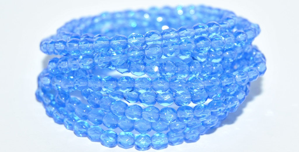 Fire Polished Round Faceted Beads, 4 Transparent Blue (4-30040), Glass, Czech Republic