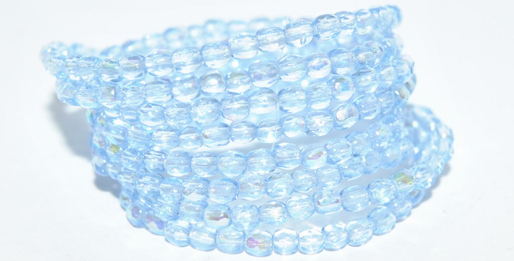 Fire Polished Round Faceted Beads, 3 Transparent Blue Ab (3-30020-AB), Glass, Czech Republic