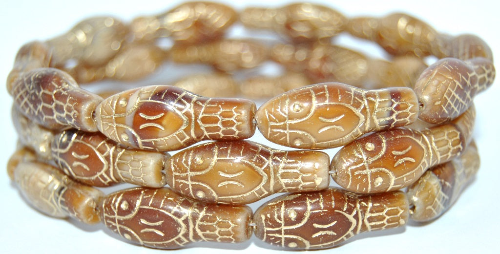 OUTLET 10 grams Snake Head Pressed Glass Beads, 30 x 12 mm, 17113 Gold Lined (17113-54202), Glass, Czech Republic