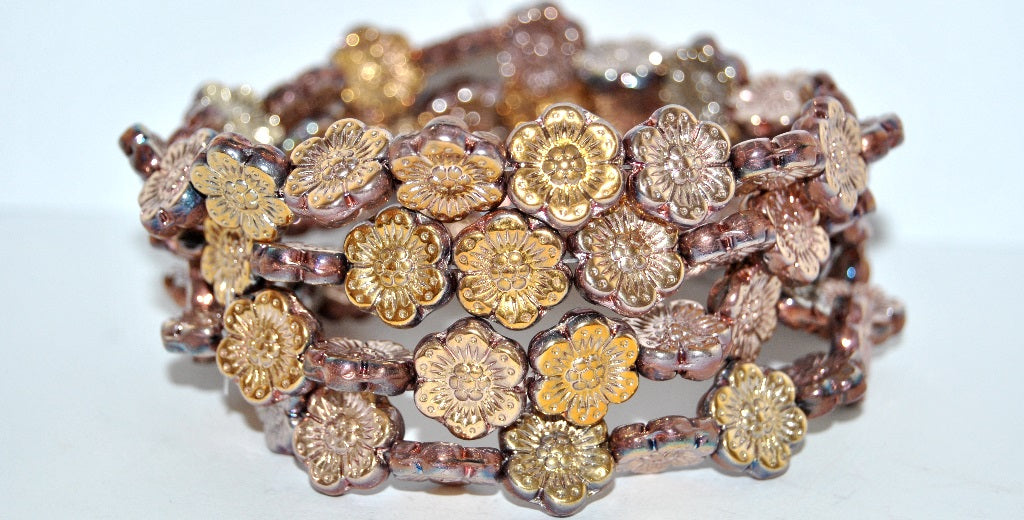 OUTLET 10 grams Flower Pressed Glass Beads, 14 x 14 mm, Crystal Rose Gold Capri 2Xside (00030-27101-2XSIDE), Glass, Czech Republic