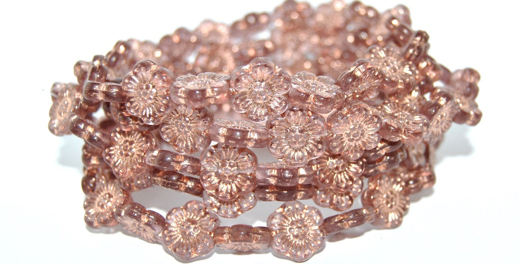 OUTLET 10 grams Flower Pressed Glass Beads, 14 x 14 mm, Transparent Light Amethyst Copper Lined (20020-54200), Glass, Czech Republic
