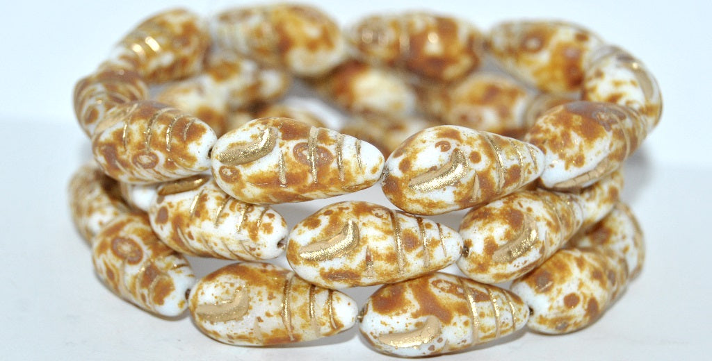 Camaenidae Seashell Pressed Glass Beads, White Travertin 54202 Mat (2010 86800 54202 Mat), Glass, Czech Republic ~ STRANDED