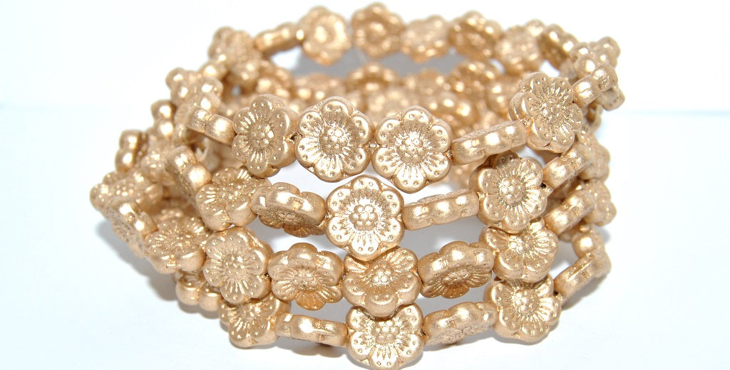 Flower Pressed Glass Beads, Aztec Pale Gold (01710), Glass, Czech Republic ~ STRANDED