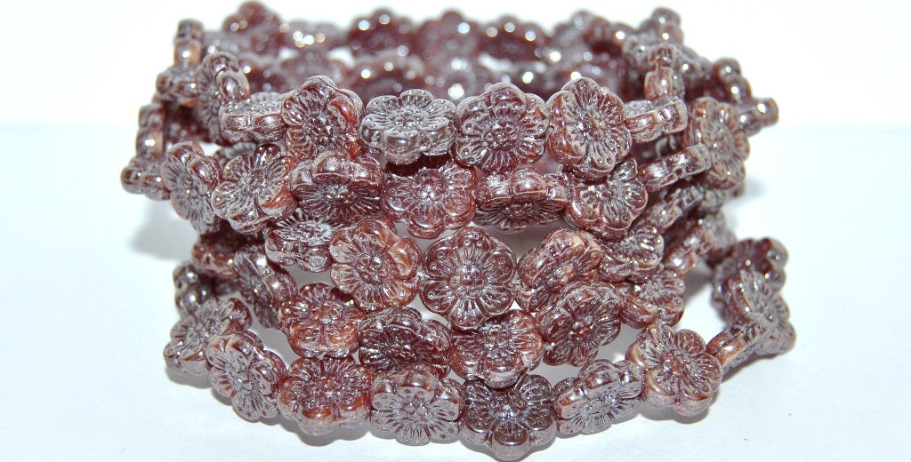 フラワープレスガラスビーズ、マルチカラーストライプヘマタイト(95810-14400)、ガラス、チェコ共和国~STRANDED