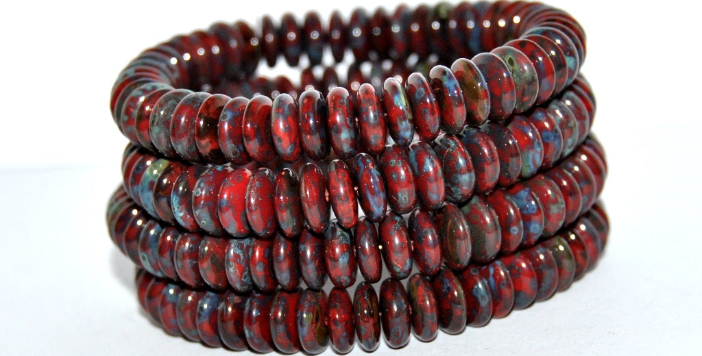 アウトレット 10グラム スペースディスクビーズ、8 x 8 mm、レッドトラバーチン(93190-86800)、ガラス、チェコ共和国