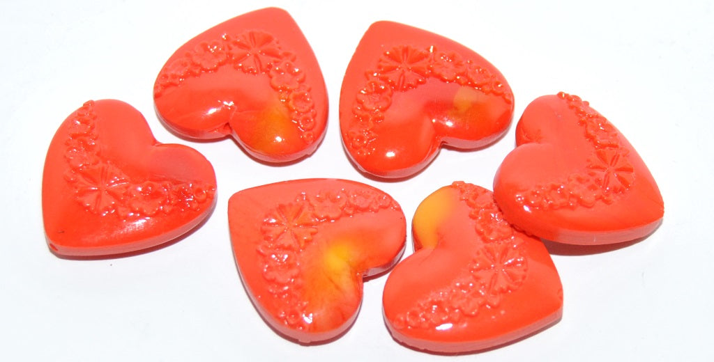 ハートと花のダブレットプレスガラスビーズ、93150 X (93150-X)、ガラス、チェコ共和国