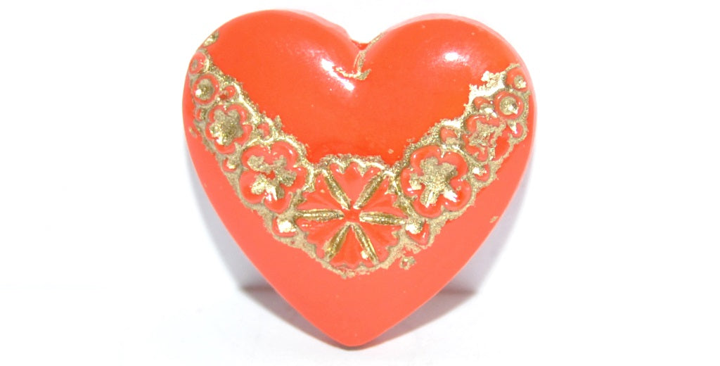 OUTLET 10 grams Heart Beads With Roses, 19 x 20 mm, 93150 Gold Lined (93150-54202), Glass, Czech Republic