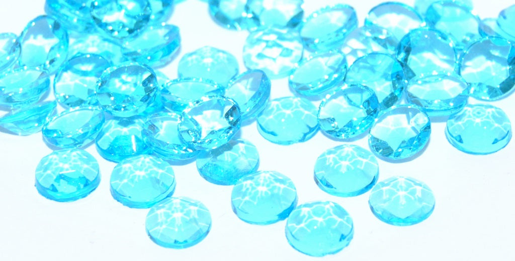 Round Flat Back Faceted Cabochon, Aquamarine (AQUAMARINE), Glass, Czech Republic ~ STRANDED